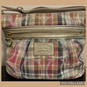 Coach Poppy Daisy Madras Pastel & Gold Tartan Plaid Crossbody